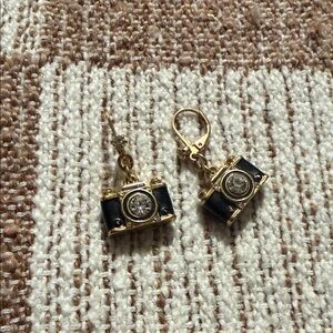 Betsey Johnson Gold and Black Camera lever back Earrings